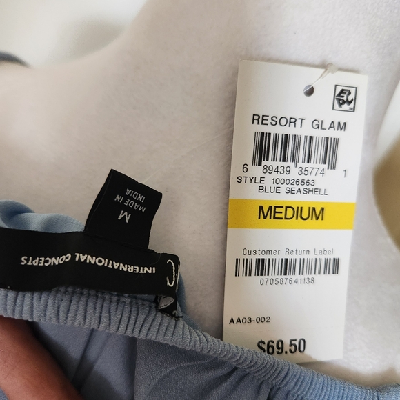 INC International Concepts Women's Ruffled Crochet-Trim Top, Blue, Size Medium - Picture 6 of 8